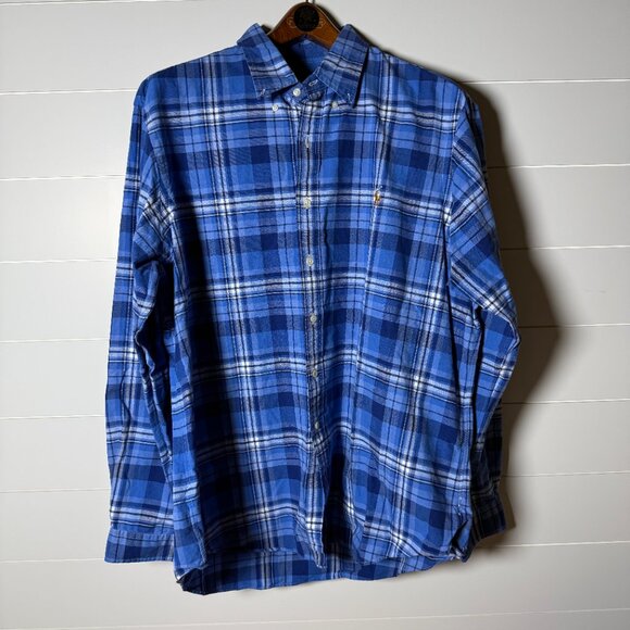 Ralph Lauren Blue Plaid Long Sleeve Button Down Flesh Colored Pony Size XXL - Picture 1 of 7